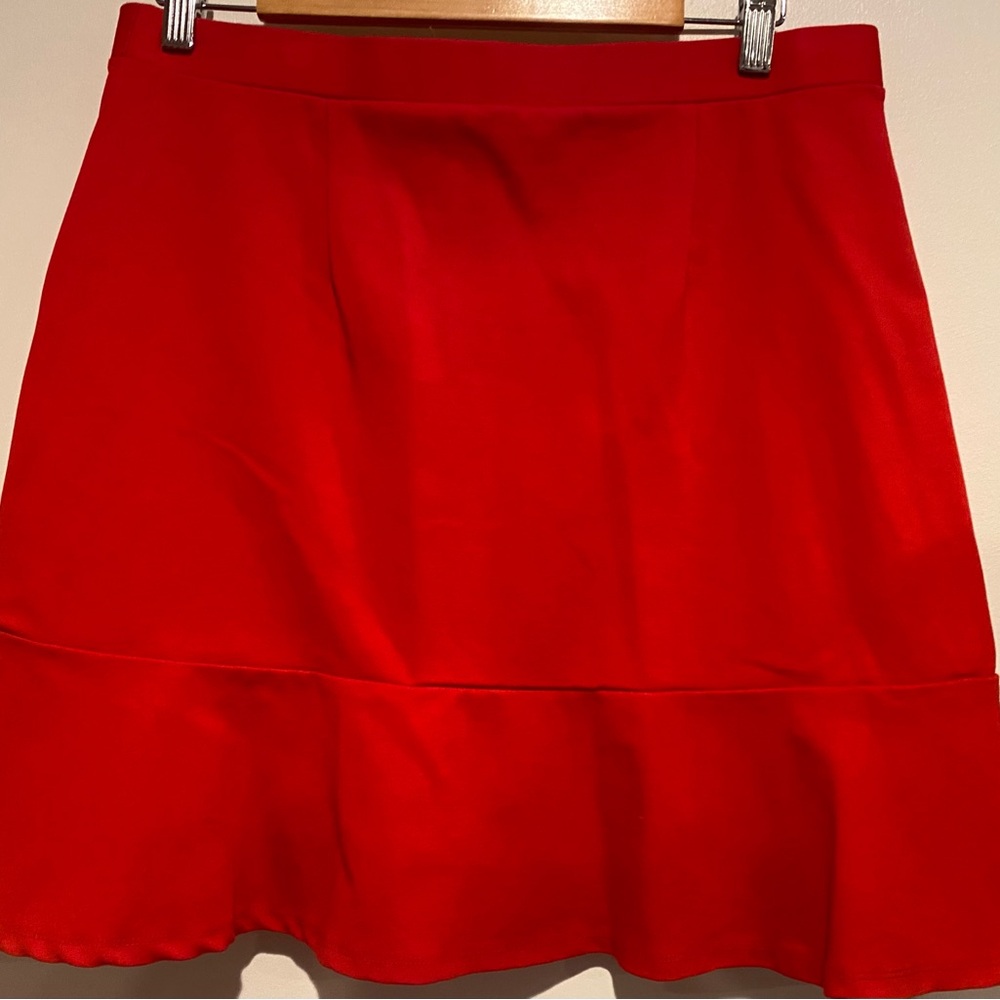 LOFT Red Ruffle Hem Stretch Skirt